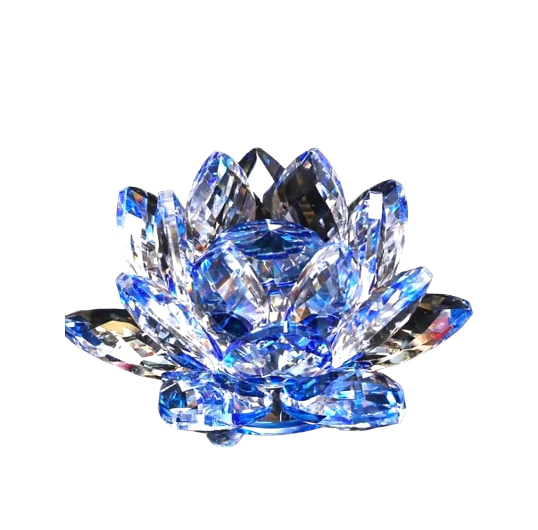 Segoy Bule Crystal 13Cm Sapphire Blue Crystal Lotus Flower Feng Shui Home Decor With Gift Box
