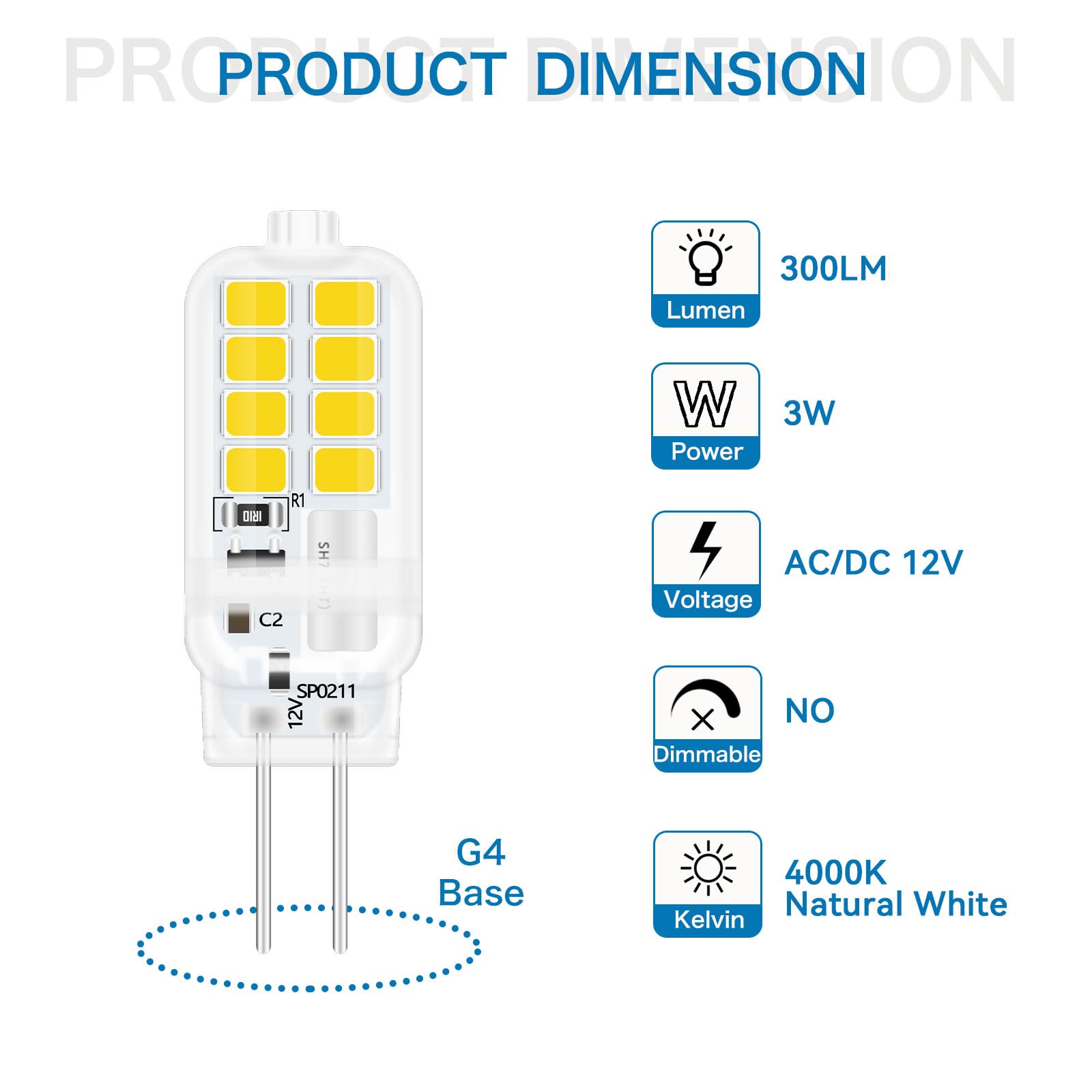 EvaStary Bombilla G4 LED, 2W Equivalente A 25W Halógeno, Blanco Cálido 3000K, AC/DC 12V, No Regulable, Sin Parpadeo, 360º Sin Rincones Oscuros, Paquete De 5