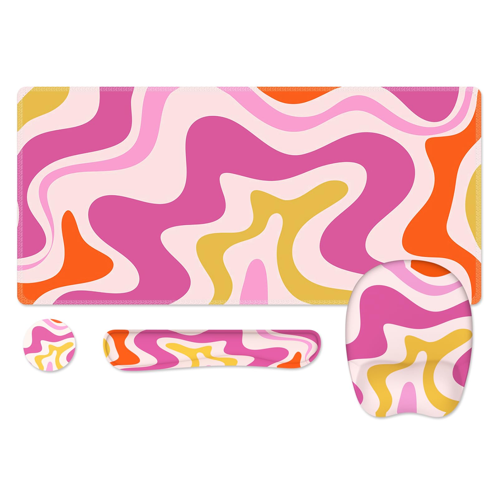 Anyshock Desk Mat for Keyboard and Mouse, Pink Desk Mat Modern Abstract, Large Cute Mouse Pad with Stitched Edges, Keyboard Pad with Wrist Support, Ergonomic Mouse Pad with Wrist Rest (Pink Retro) — image 1