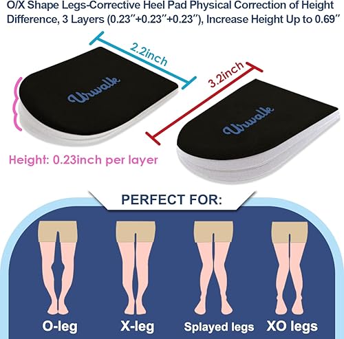 Miniatura 4 de 3 capas de Supinación ajustable y sobre - Pronación Adhesivo Correctivo Gel Zapata Insertos, Medial y Lateral Talón Cuña Levantamientos para, Negro -