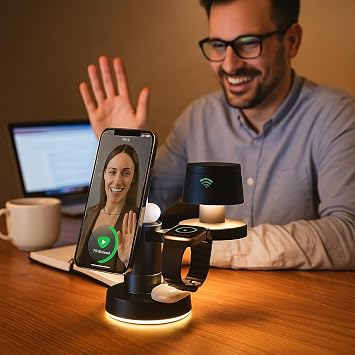 Manyetik 4’ü 1 Arada Şarj İstasyonu – Telefon, Saat, Kulaklık ve Gece Lambası Özelliğiyle Şık ve Pratik Tasarım, Hızlı Şarj, Magsafe Uyumlu Stand