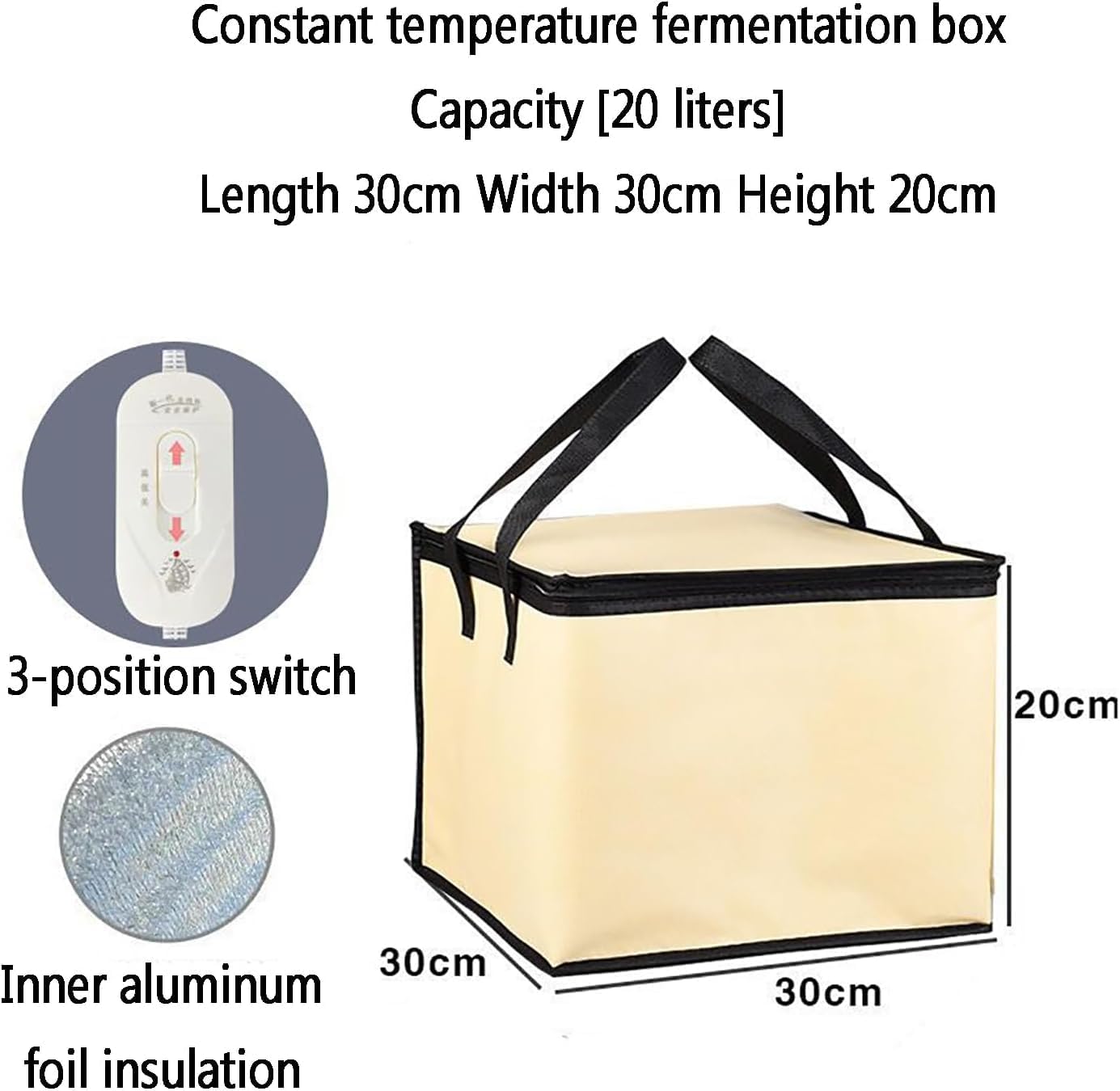 Dough Oven with Heater, Lifting Box with Handle, High and Low Temperature Adjustment, Reusable Low Temperature Heating for Making Bread, Yogurt, Natto, 20L