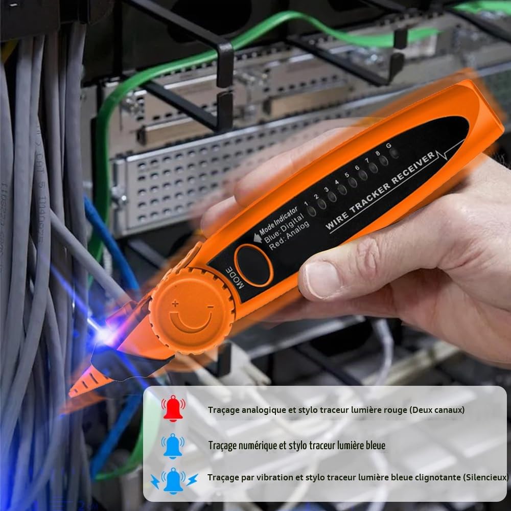 Testeur de câble multifonctionnel avec écran LCD, test POE, recherche numérique analogique, avec 3 ID d'appairage de câble, longueur câble réseau réglable, suivi de mesure court-circuit circuit ouvert