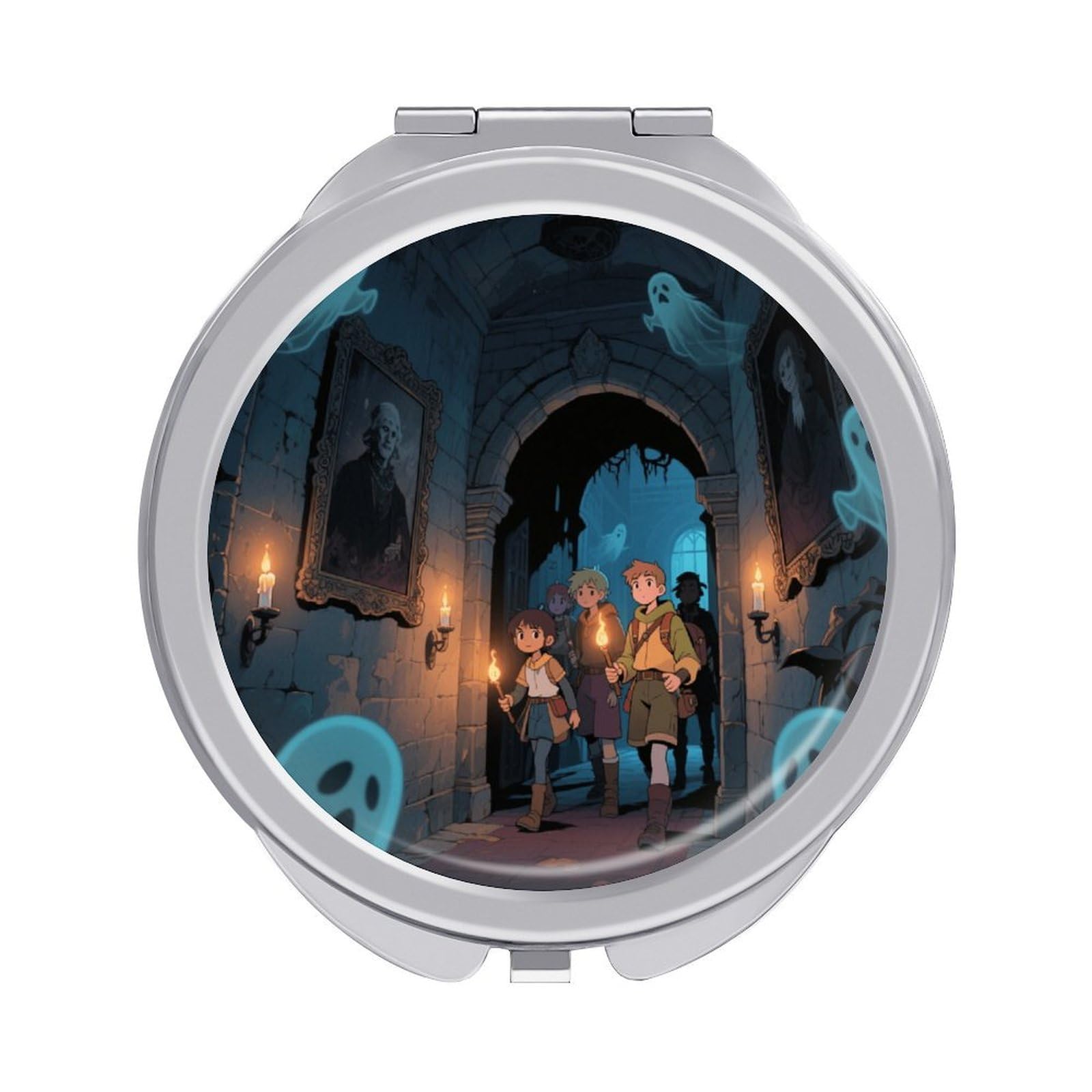 Fekiloot Style Ghost Castle Travel Makeup Mirror Handheld Compact Mirror Portable Pocket Mirror Double-Sided 1X/2X Magnifying For Handbag And Purses