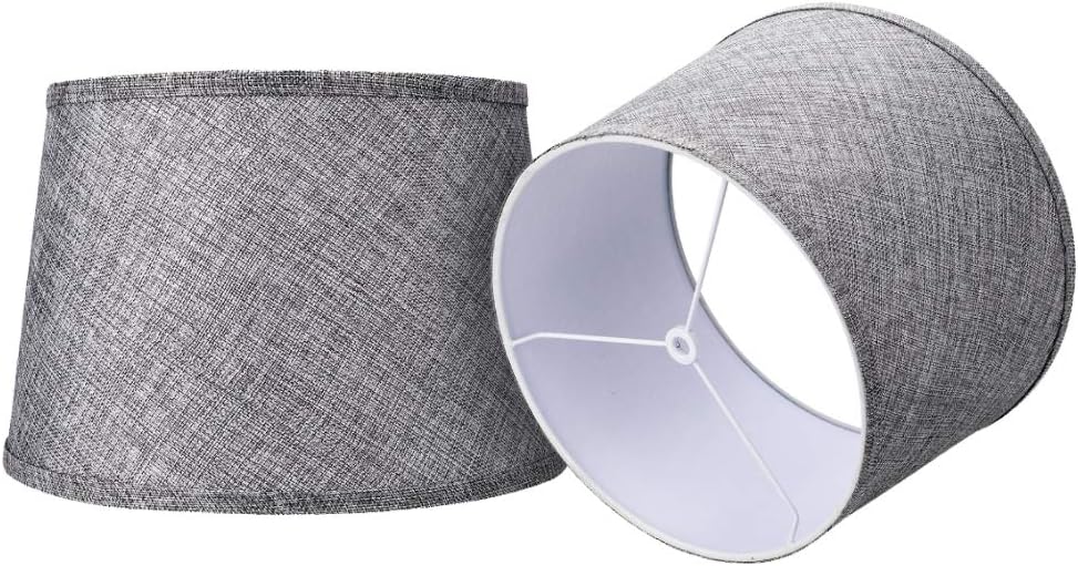 ALUCSET Double Medium Gray/Brwon Lamp Shades Set of 2, Drum Fabric Lampshades for Table Lamp and Floor Light,10x12x8 inch,Natural Linen Hand Crafted,Spider (Grey, 2 pcs pack)