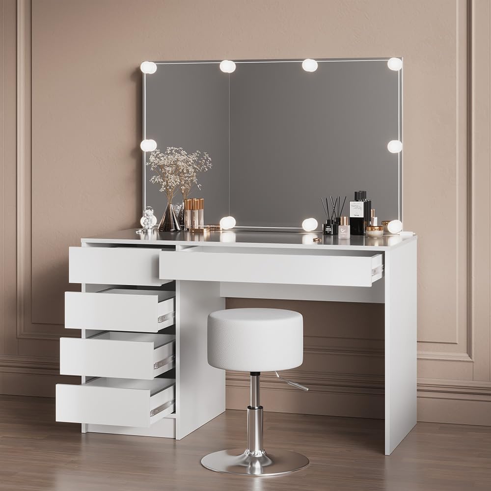 Livinity Tavolo da toeletta Imola, Bianco, 120 cm | con illuminazione a LED