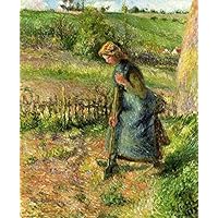 Amazon.co.jp: 10 点の油絵 棒を持つ少女 カミーユ ピサロ