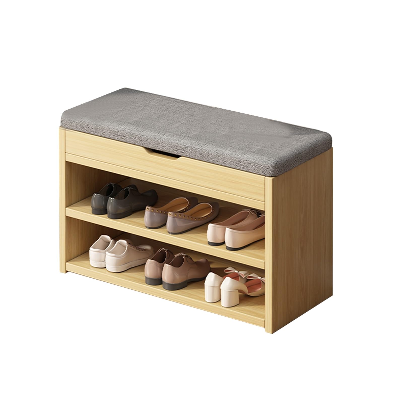 Banc à chaussures d'entrée jaune 60x28x43 cm avec coussin amovible confortable pour couloir