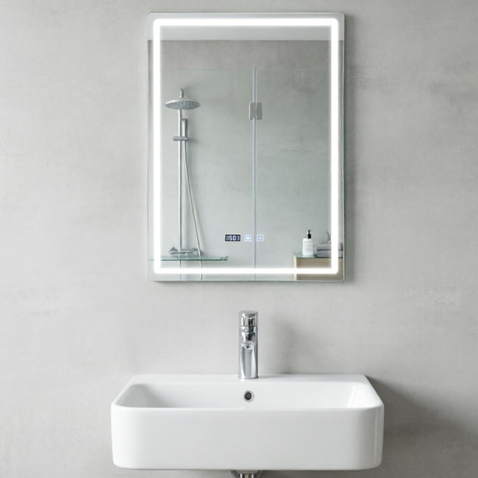 Espejo de baño LED 50 x 70 cm, espejo de baño con iluminación, táctil
