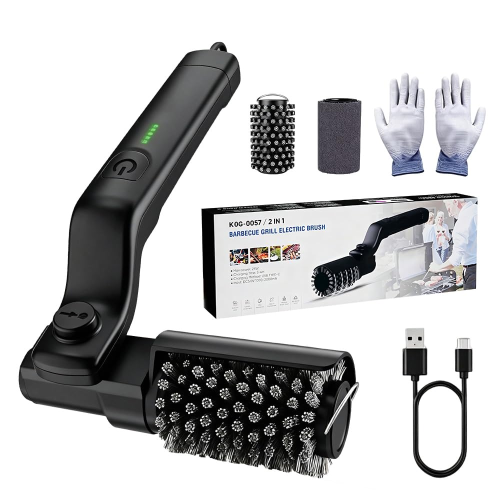 Electric Grill Brush, Cordless Rechargeable Grill Cleaning Brush, 180° Adjustable Automatic Stainless Steel BBQ Clean Tools with Splash Guard, 3 Speed Power,90 Min Runtime, for BBQ Grates Kitchen