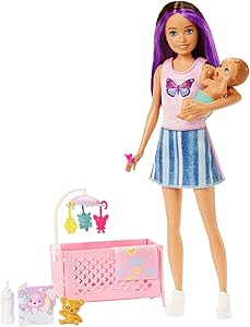 Barbie Skipper Babysitters Inc Crib Toy Playset with Skipper Doll, Baby Doll with Sleepy Eyes, Furniture &amp; Accessories