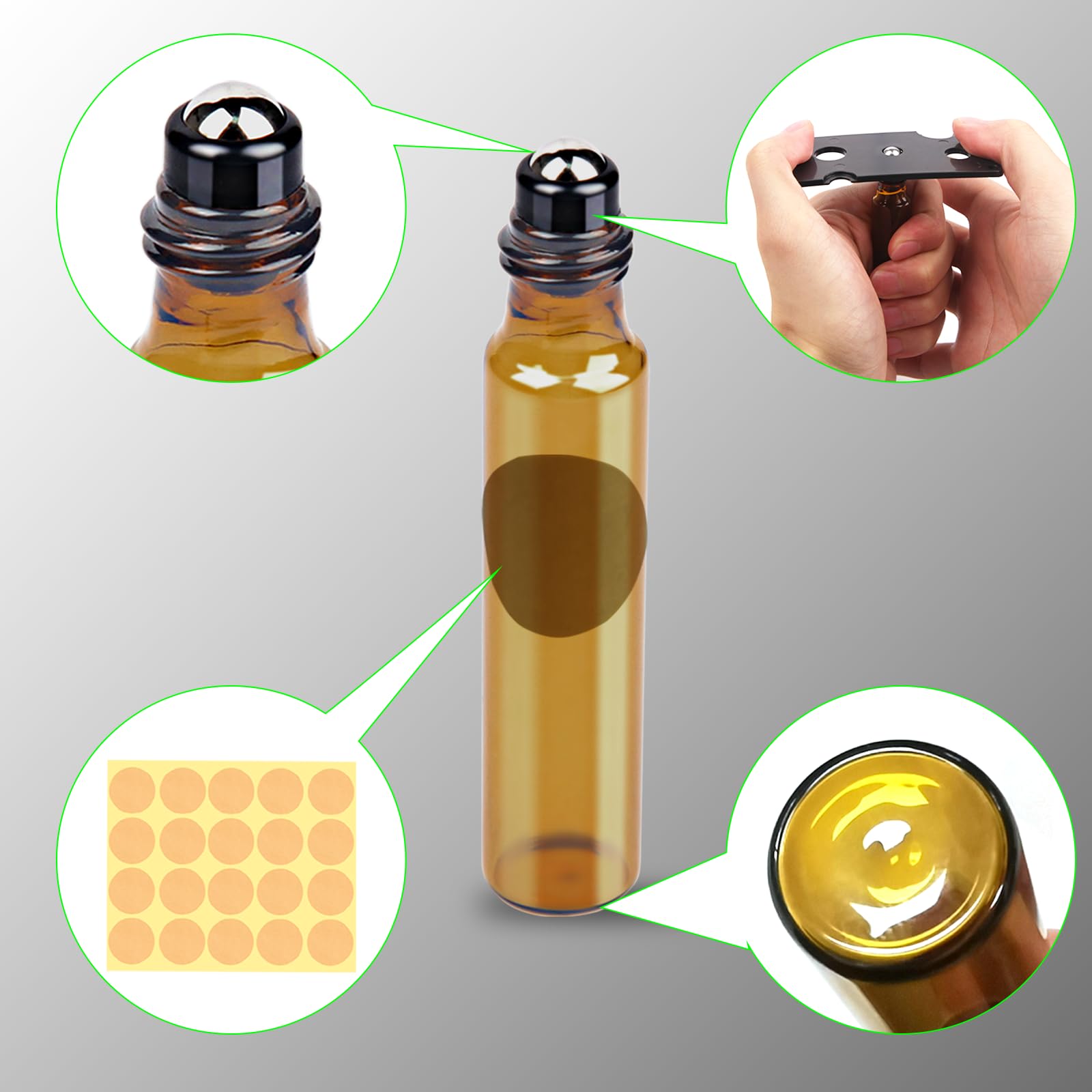 Bouteilles Roll-on Vides En Verre – Lot De 30 (10/5/3/2 Ml), Pour Huiles Essentielles, Avec Pipettes Et étiquettes
