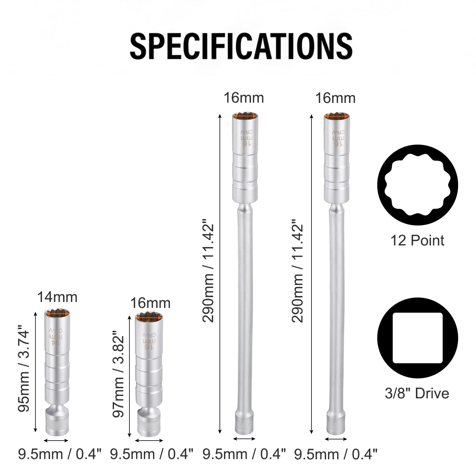 QUARKZMAN Presa per Candele 2 Pezzi 3/8" Attacco 14/16mm 12 Punte | Acciaio CR-V, Parete Sottile, Magnetica, Bussola Profonda, per Auto, SUV, Moto, Riparazione Auto