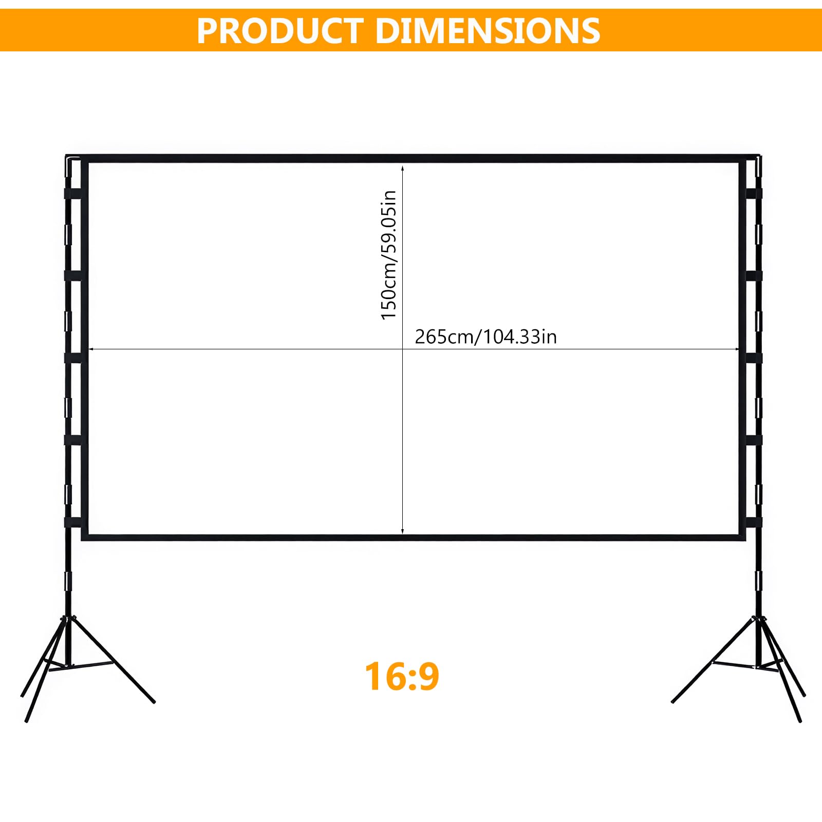 Schermo di proiezione da 120 pollici con supporto, 16:9, 4K HD, senza pieghe e portatile, con borsa per il trasporto, per interni, esterni, home theater e serate film in giardino