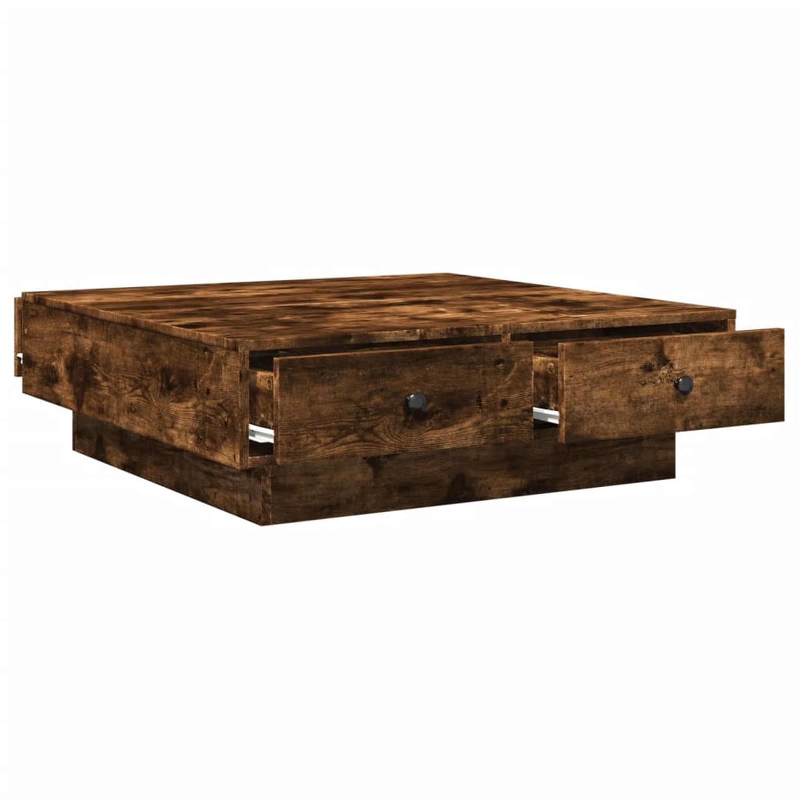 Stolik kawowy dąb wędzony, 90 x 90 x 28 cm, wykonany z materiału drewnopochodnego z metalowymi gałkami, stabilny stolik pomocniczy do salonu, obszaru TV i salonu