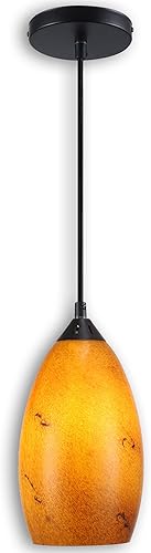Iluminación colgante, moderno vidrio de color ámbar soplado a mano, lámpara colgante ovalada, acabado de bronce aceitado para cocina, comedor,