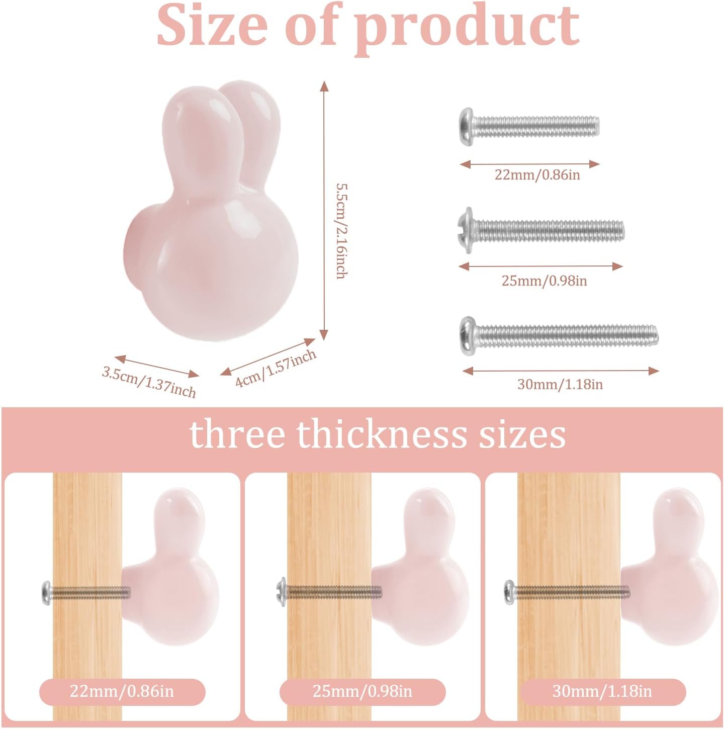 5X Colorful Cute Glossy Ceramic Knobs Bunny Rabbit Shape Lovely Door Pull Knob Cabinet Closet Ceramic Drawer Cupboard Kitchen Dresser Kids Child Bedroom Pulls Wardrobe Handles