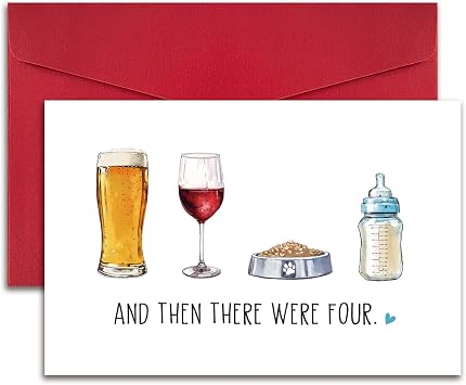 Cute Baby Shower Card, Funny New Baby Card for New Mom Dad Parents, Baby Shower Congratulation Card, and Then There Were Four Card