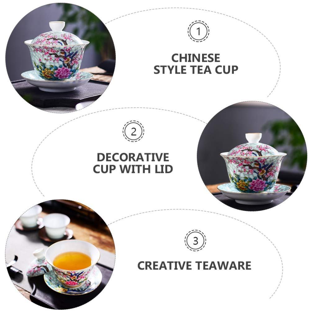 Juego de Tazas de té Estilo Palacio, Taza y platillo de cerámica de Porcelana China, Taza de té y café para el Desayuno, Cocina casera, Taza de té con diseño de pájaro y Rama (Colo