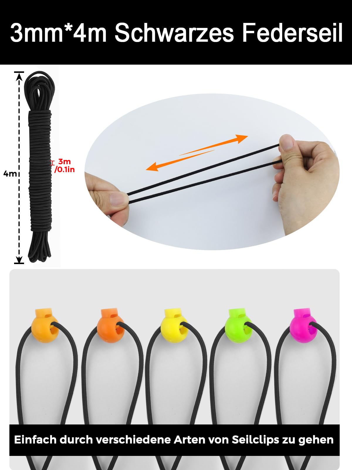 100 Pièces Stop Cordon + 4M Corde Élastique Noire 3mm | Bloque-Lacet 5 Styles Pour Vêtements, Sacs, Chaussures Et Artisanat
