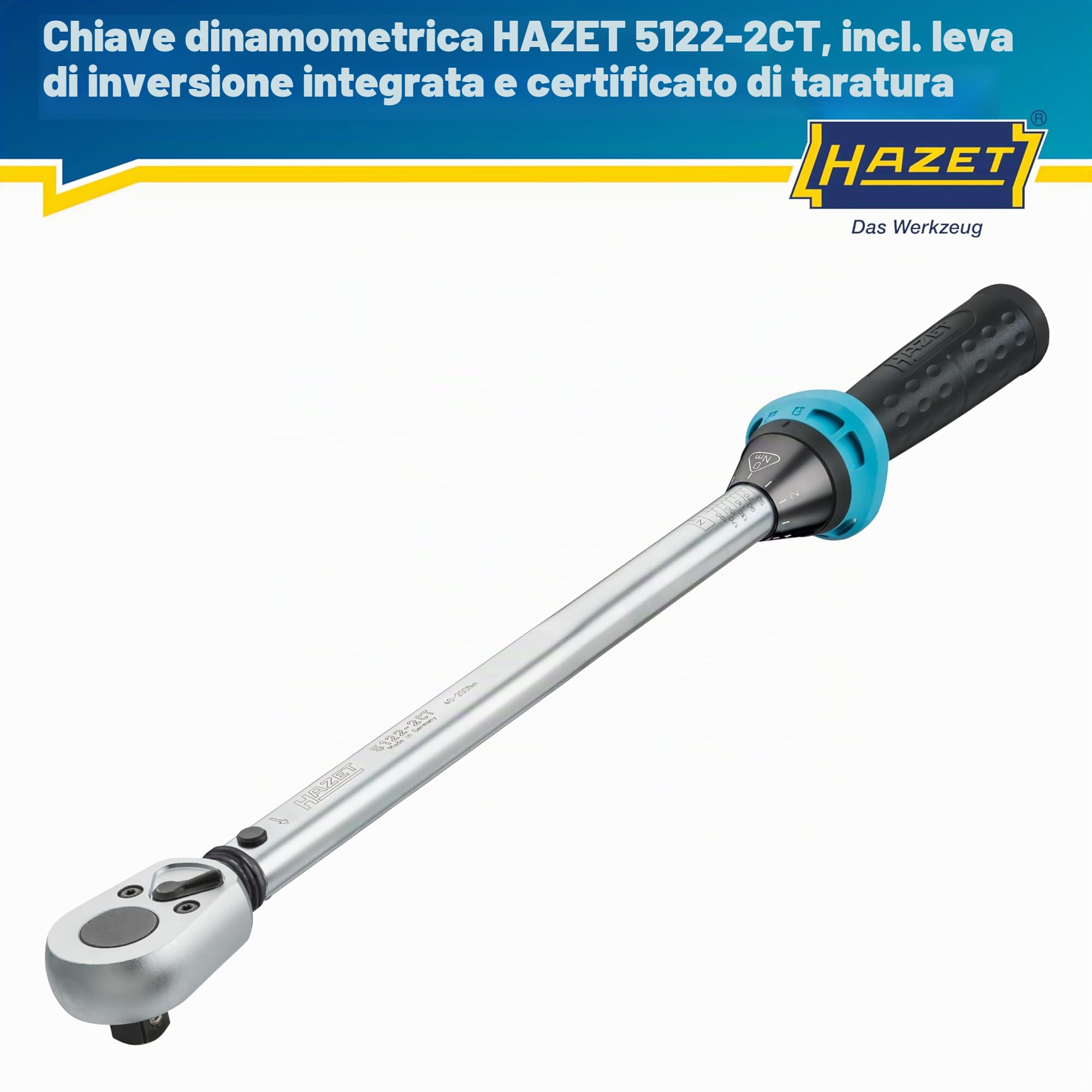 Hazet 5122-2Ct Chiave Dinamometrica Con Leva A Cricchetto Reversibile, Multicolore, Attacco Quadro, Massiccio, 12.5 mm 1/2 di Pollice