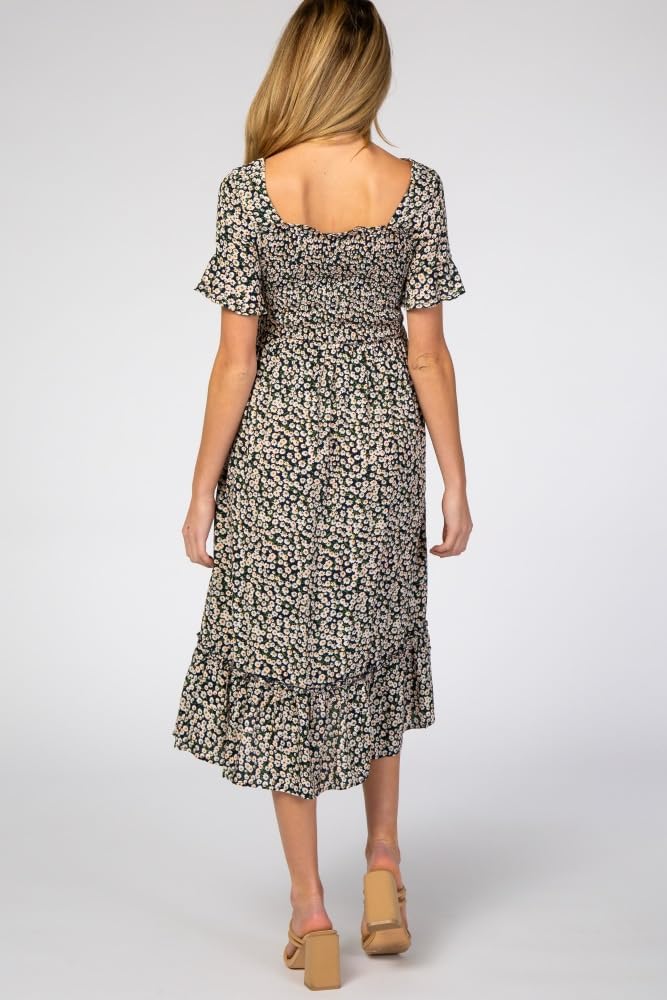 PinkBlush Light Floral Ruffle Maternity Midi Dress