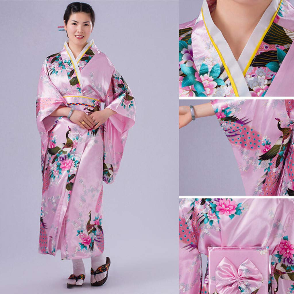 Generisch Kimono para mujer, bata, bata, bata larga, bata de baño fina, japonés, yukata sexy, caftán ligero