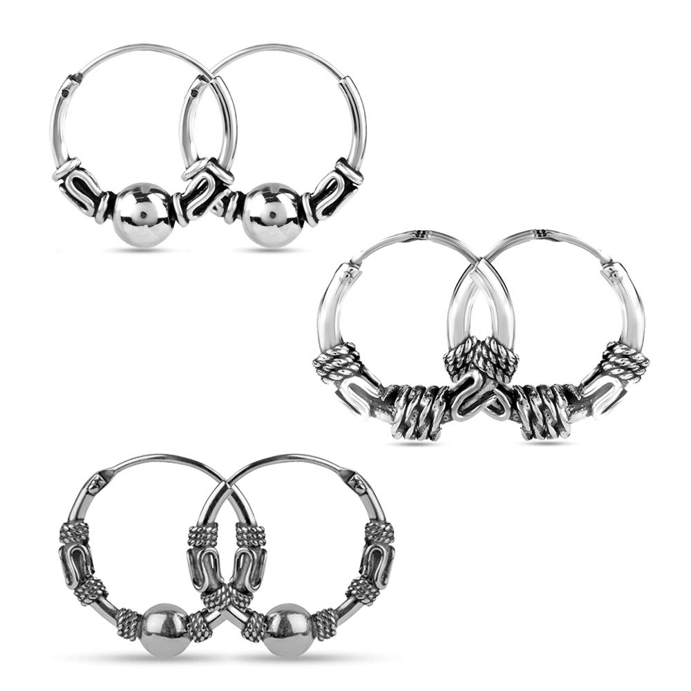 LeCalla 925 Sterling Silber kleine zweifarbige endlose SET Bali Creolen für Knorpel Nase Lippen Teenager Mädchen Frauen Männer