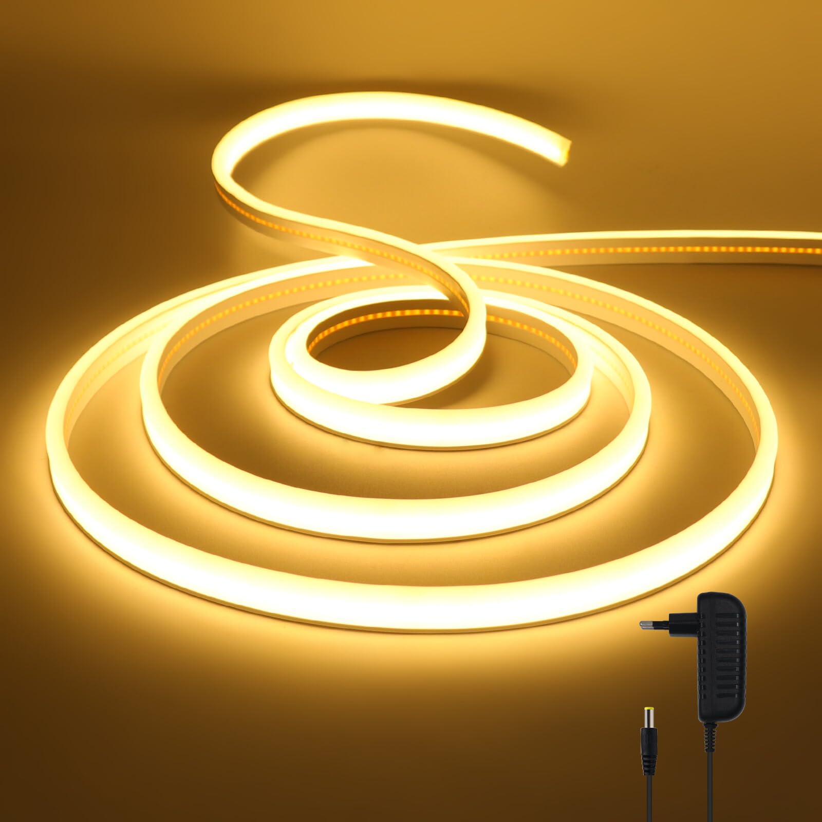 24V Tira LED de neón COB[15m, Blanco cálido 3000-3500K],flexible e impermeable IP65,320 LEDs/m cortable iluminación de doble cara FCOB CRI85+,decoración e iluminación para hogar/tienda