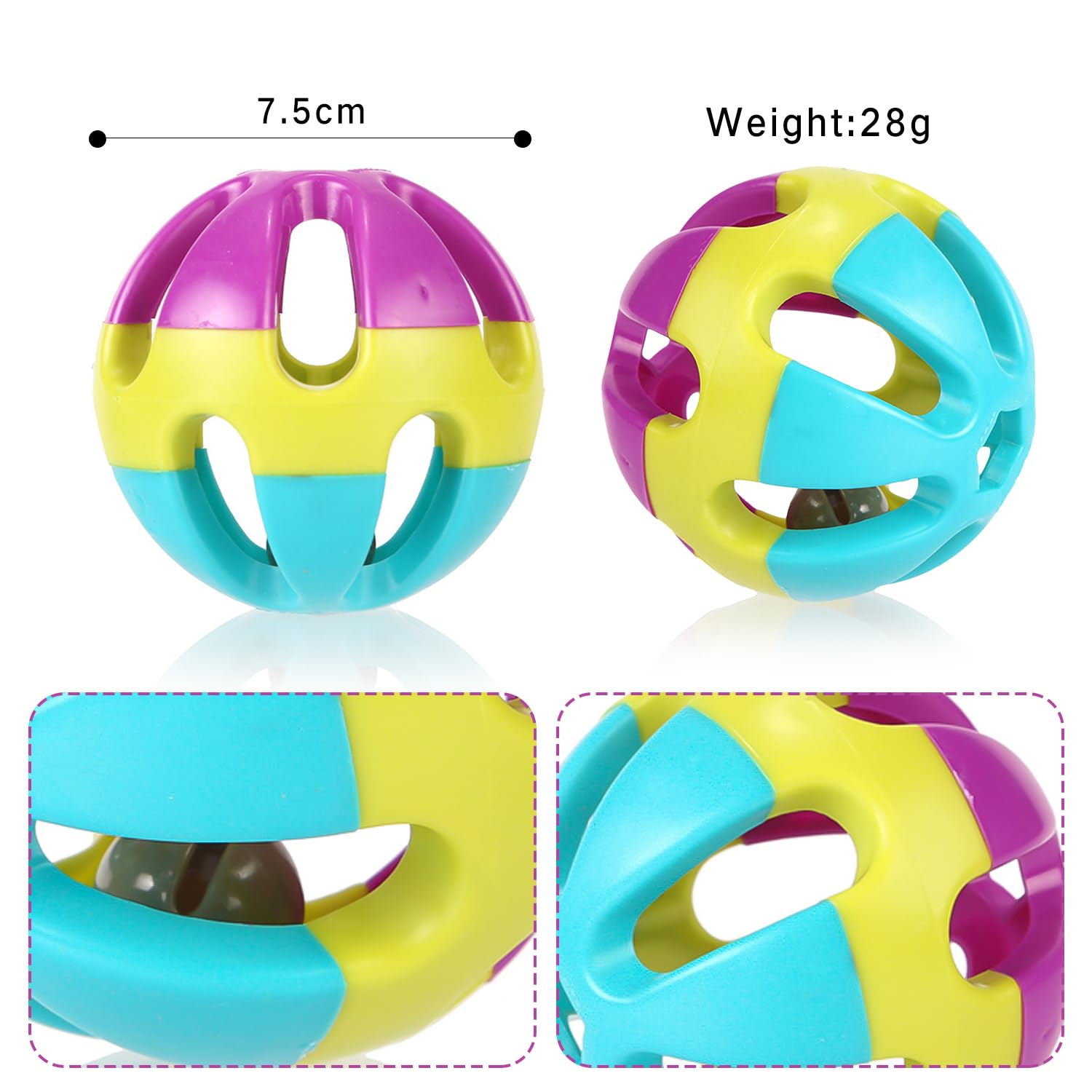 DVOFU 4-Piece Multicolor Parrot Bell Ball Plastic Colorful Birds Ball with Bell Interactive Pet Toy for Small Pets Parrot - Image 2