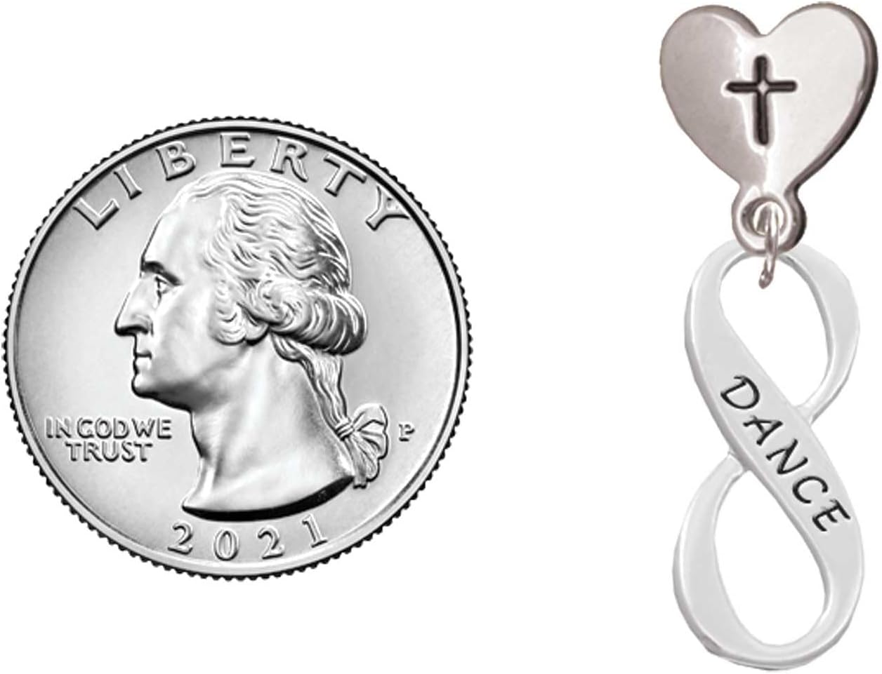 Delight Jewelry Silvertone Dance Infinity Sign Cross in Heart Post Dangle Earrings