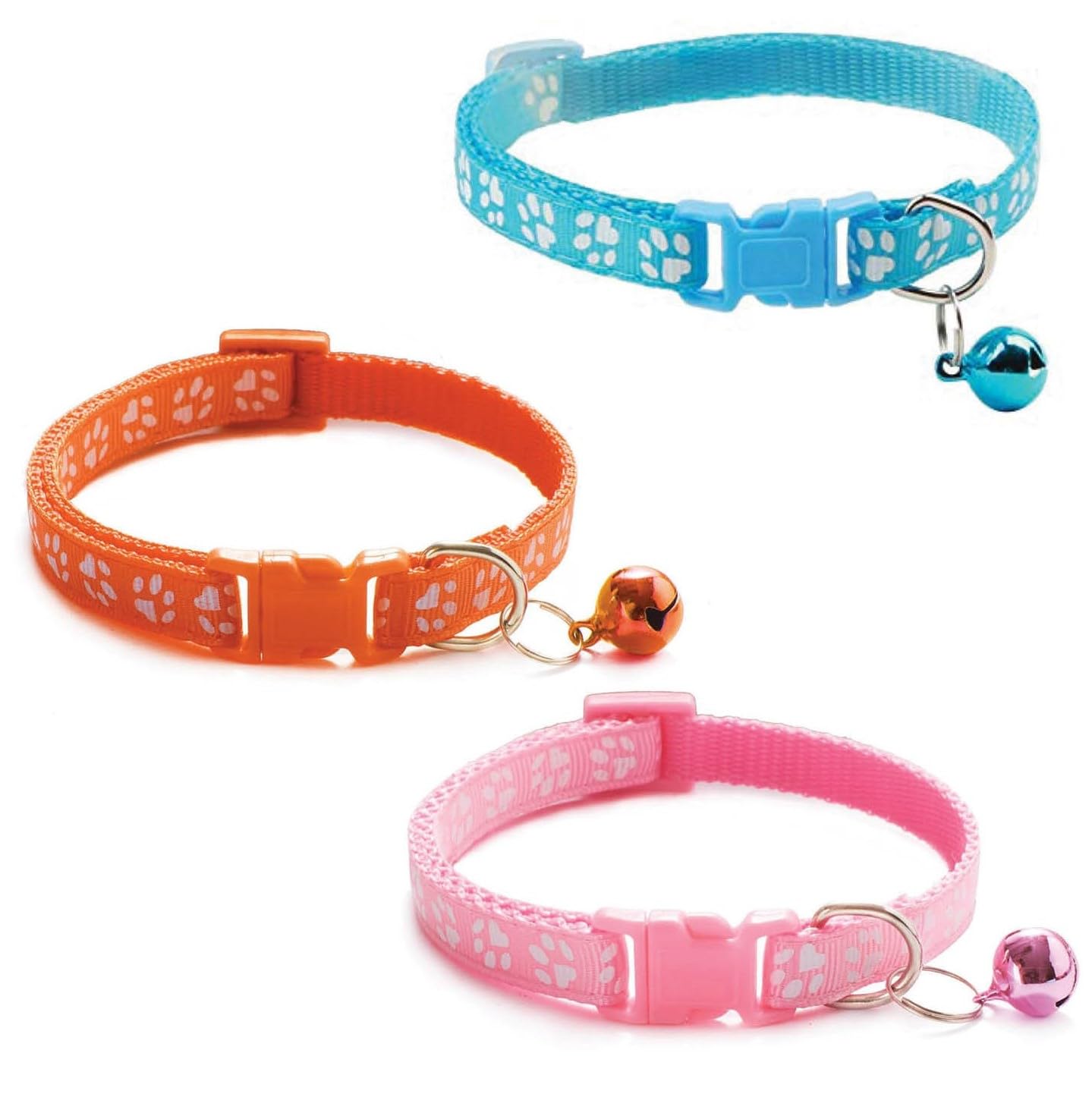 Litvibes Cat Collars Set of 3 with Bell,Kitten & Small Dogs Soft Adjustable Collar Safe,Solid & Protection Breakaway for Cats & Puppies,Cute Kitty with Paw Print-(Orange,Light Blue,Light Pink) (B0D1CFT4YH) Amazon Price History, Amazon Price Tracker