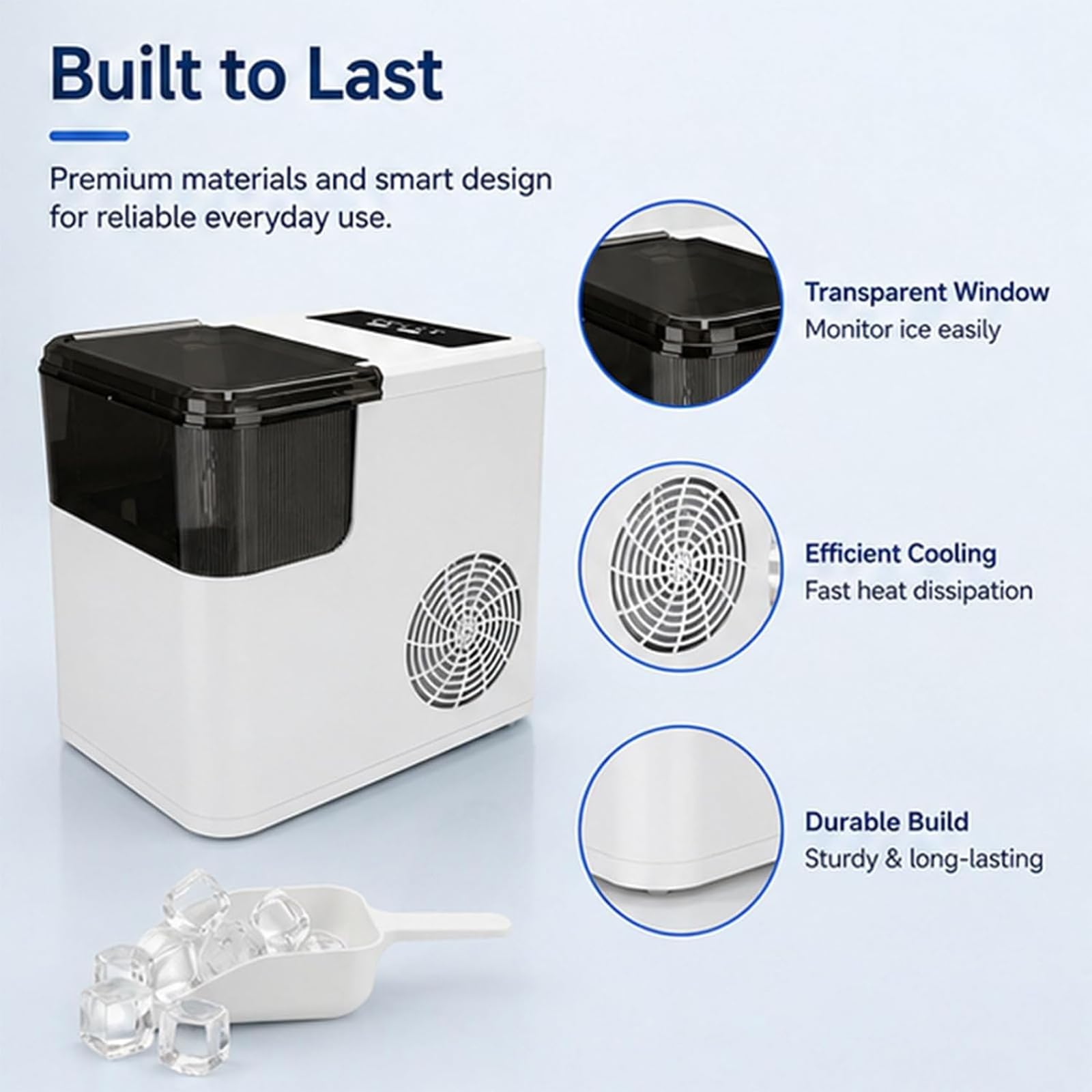 1.4L portatile Nugget Ice Maker Countertop, 12Kg / 24h | Finestra autopulente/trasparente, piano d'appoggio per mini congelatori per bar domestici, cestello rimovibile per ufficio