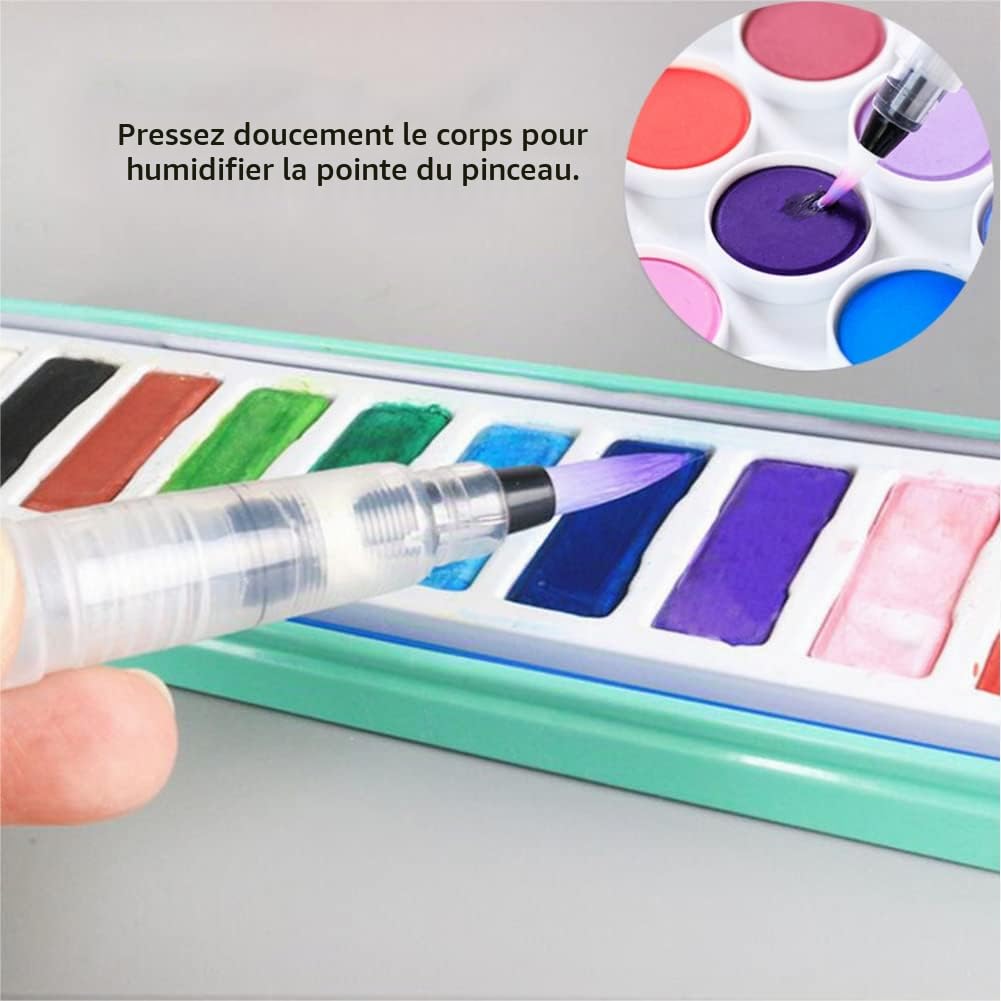 Lot de 6 pinceaux à réservoir d'eau de qualité supérieure avec réservoir d' eau - Stylo à eau pour peinture à l'aquarelle, mélange de couleurs, calligraphie