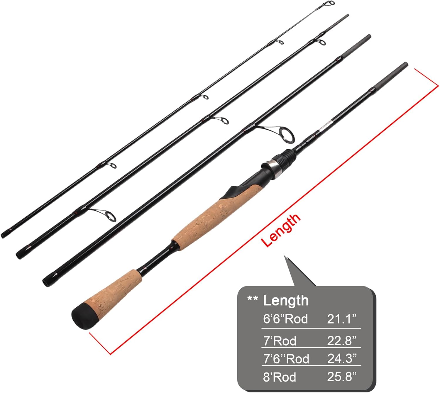 Fiblink 4 Pieces Travel Spinning Rod Medium Carbon Spinning Fishing Rod Portable Fishing Rod
