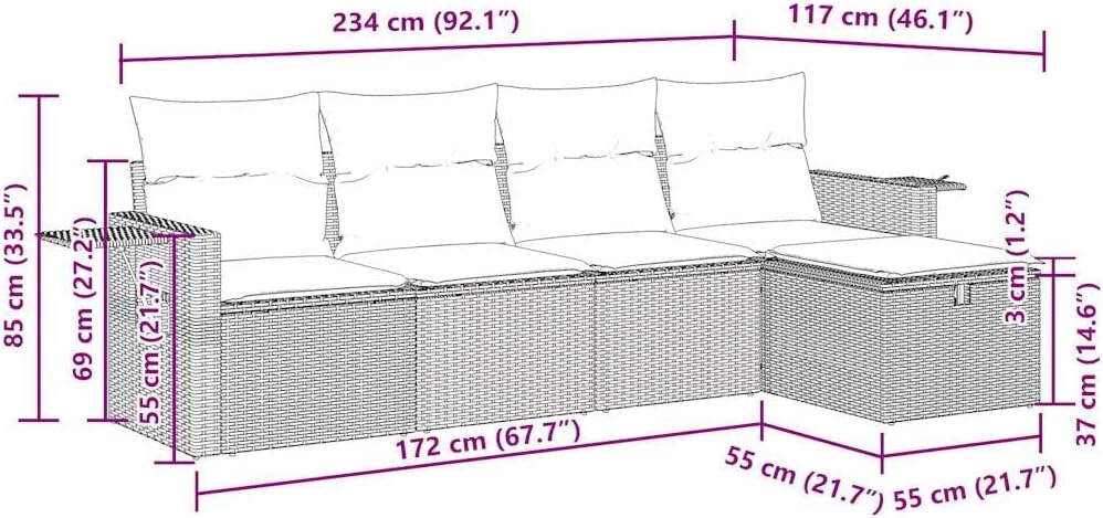 vidaXL Patio Sofa Set with Cushions 5 Piece Black Poly Rattan for Garden/Patio/Outdoor Furniture