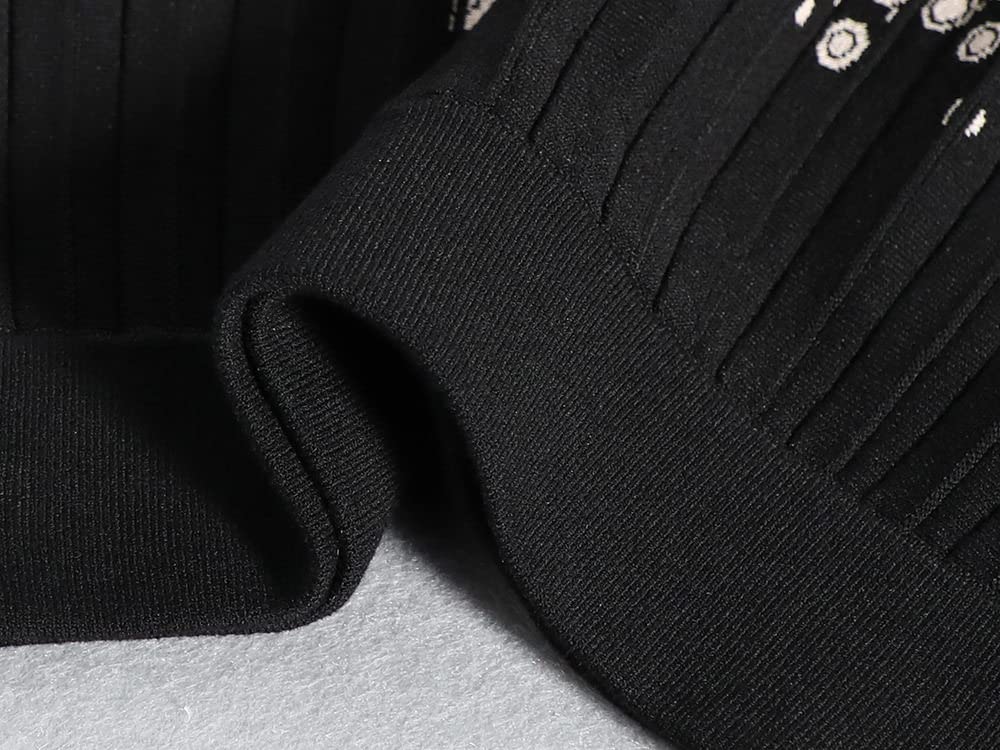 LUKX Damen Strickrock,Damen Minirock Schwarz Elastic High Waist Gestrickter Jacquard Faltenrock Vintage A-Line Swing Ruched Elegant Herbst Winter Kurzrock Für Mädchen Damen