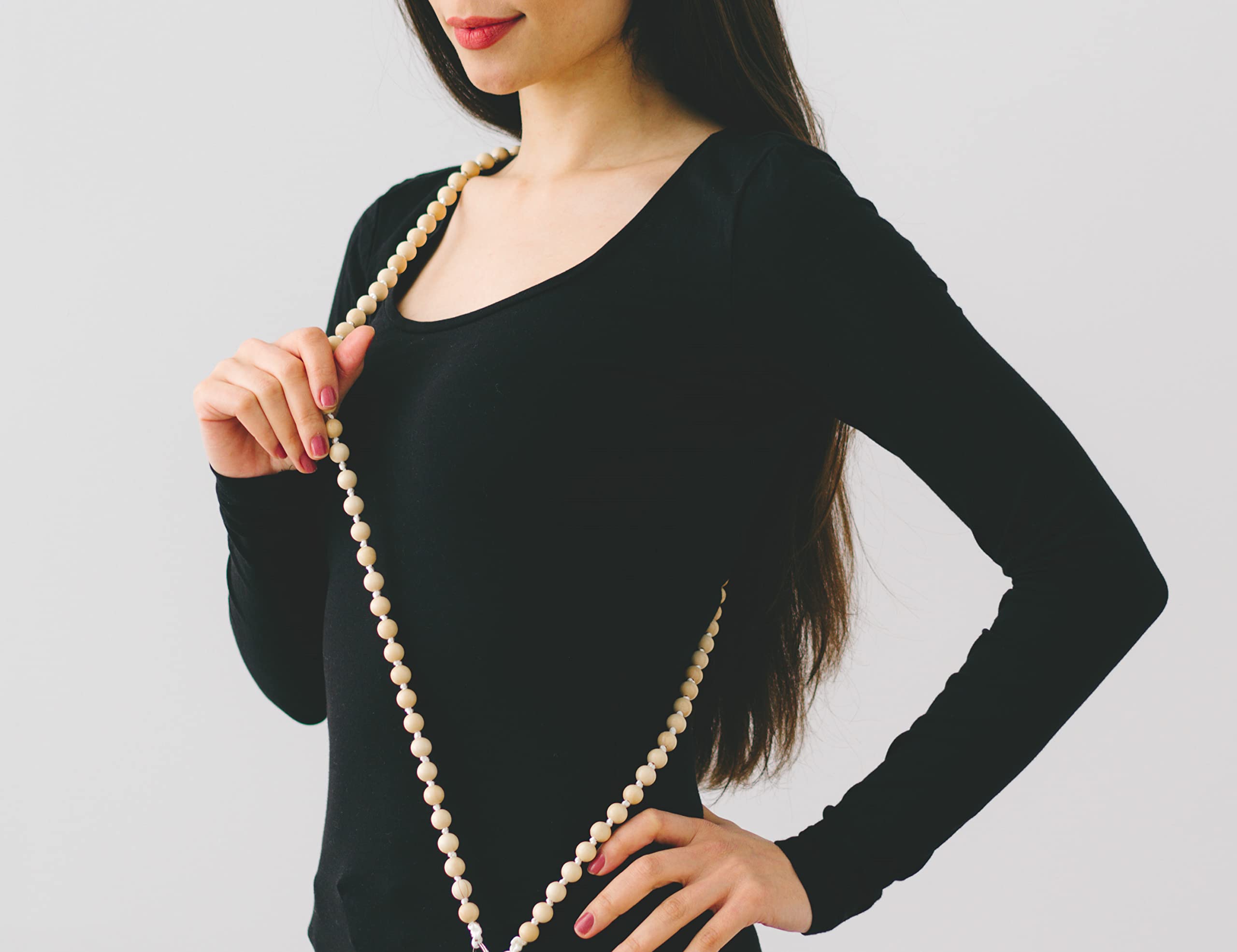 Handykette aus Holzperlen, Universal, Kette, Schlüsselband, Necklace, Lanyard. das Handyband zum Umhängen ist kompatibel mit jedem Handy wie Apple iPhone, Samsung, Xiaomi (Natur B)