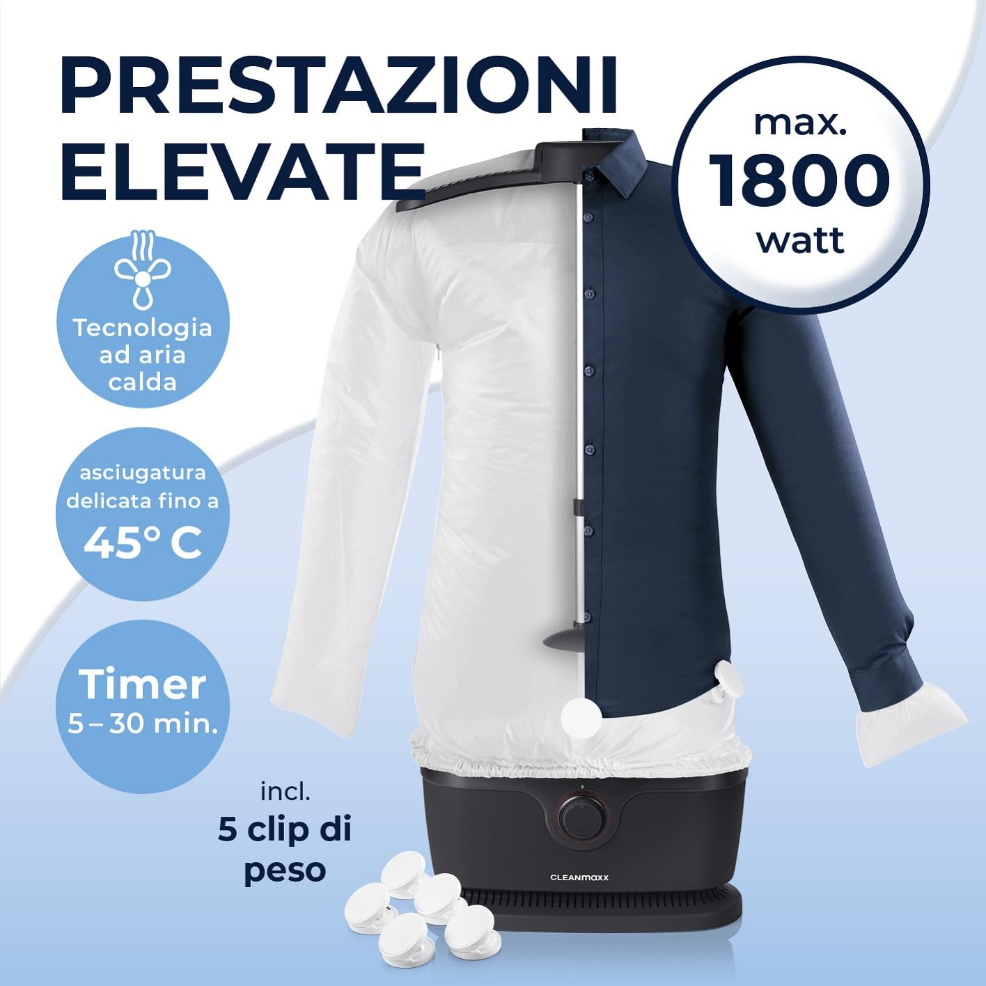 CLEANmaxx Ferro da stiro automatico per camicie PRO con attacco per pantaloni | Sostituisce ferro da stiro, vaporizzatore | Per camicie, camicette e pantaloni | Innovativo ed efficiente