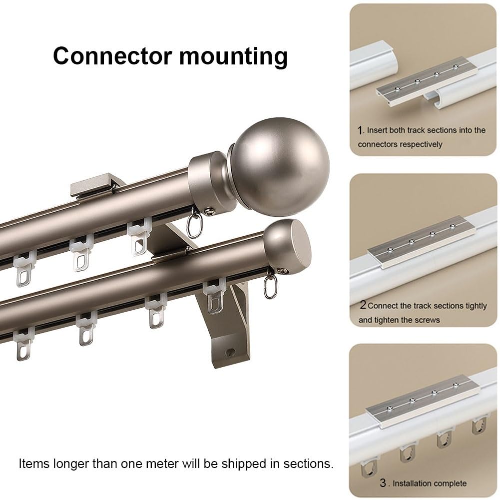 Tringle à Rideaux au mur, Tringle à Rideau avec Embouts à Boule avec Supports, Tringle à Rideaux pour séparateur de pièce, Salon(Gris,2.30 m (7.5 ft))