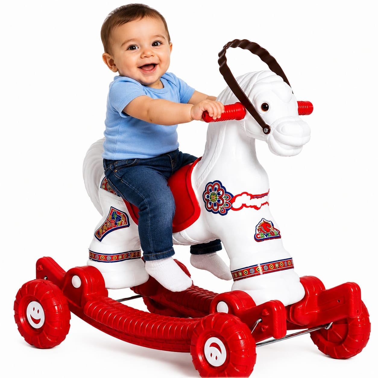 AGHOR 2 in 1 Horse Ride Rocker for Kids - 1-5 Years | Ride-On Horse Toy, Push Car, Indoor Outdoor Rocking Toy for Boys & Girls, Red & White-image-49