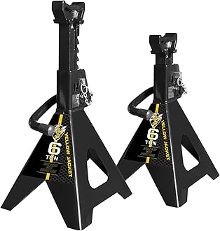 YELLOW JACKET Jack Stands 6 Ton with Double Locking for Lifting Car SUVS, Heavy Duty Steel, 13000 lb Capacity, 1 Pair, Black