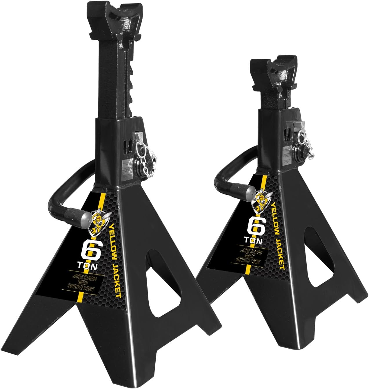 YELLOW JACKET 6 Ton (12,000 LBs) Capacity Double Locking Steel Jack Stands, 2 Pack, Black, AT46002AB