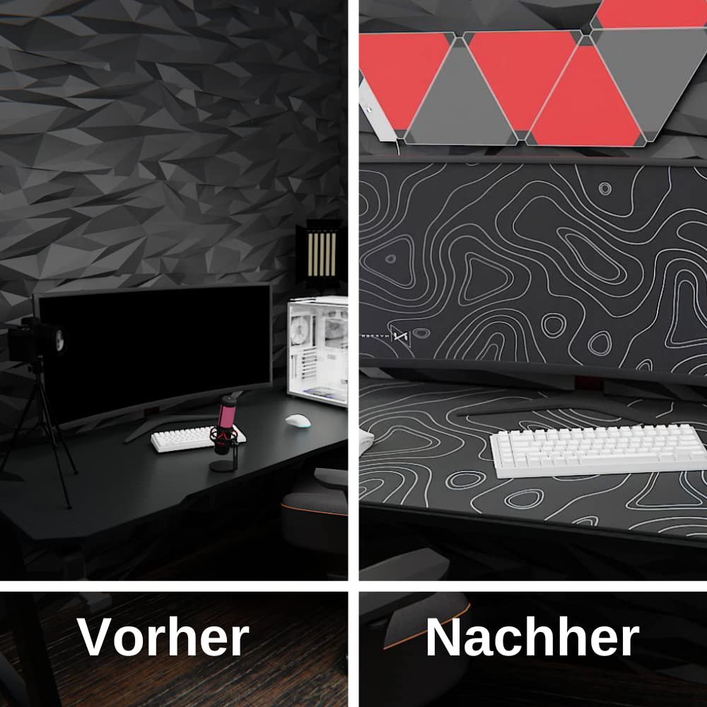 Nyfter - Tappetino per mouse 3XL per gaming, colore nero, con design topografico, 1200 x 600 mm, di alta qualità, grandi bordi cuciti, durevole, con Glide di alta qualità e antiscivolo, per gaming