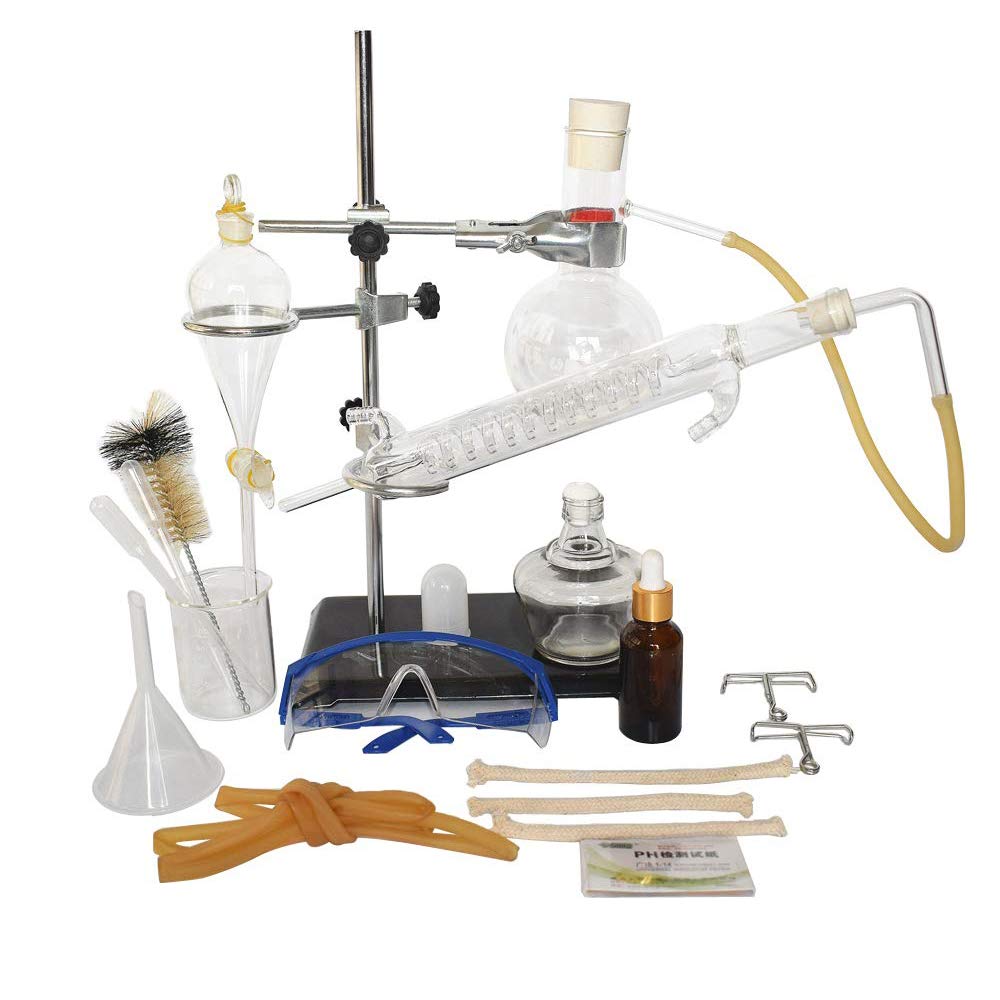 150ml Juego De Unidades De Destilación Cristalería De Laboratorio Ciencia Industrial Destilador Purificación De Rocío Puro Fabricación De Aceites Esenciales Alcohol Agua Destilada Equipo De(150ml S+F)