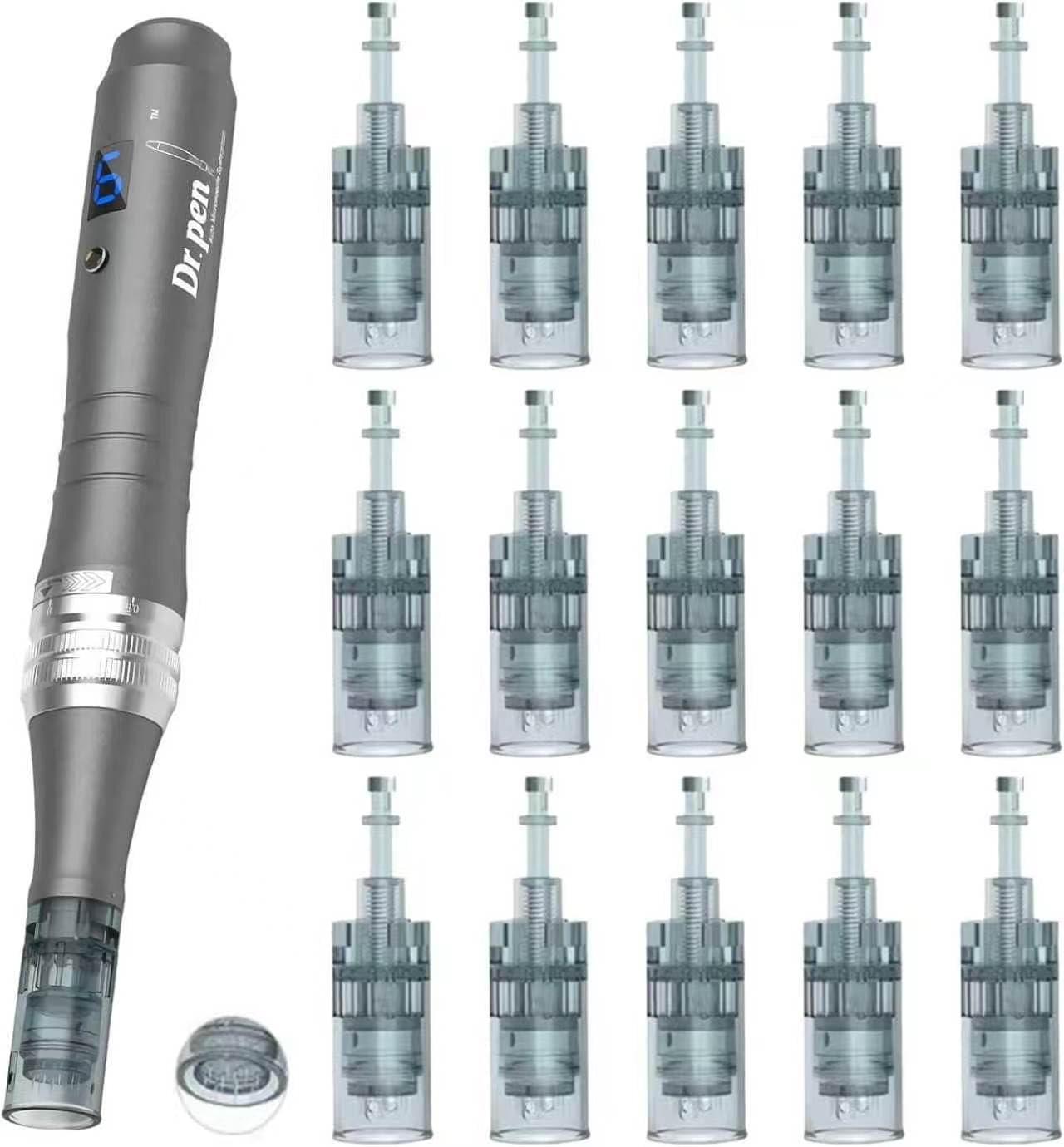 Dr. Pen Ultima M8 Microneedling Pen senza fili e ricaricabile, con 28 cartucce (12 × 16 pin, 10 × 36 pin e 6 × NanoR), 6 livelli, 0-2,5 mm, dispositivo per la cura della pelle con indicatore LED per