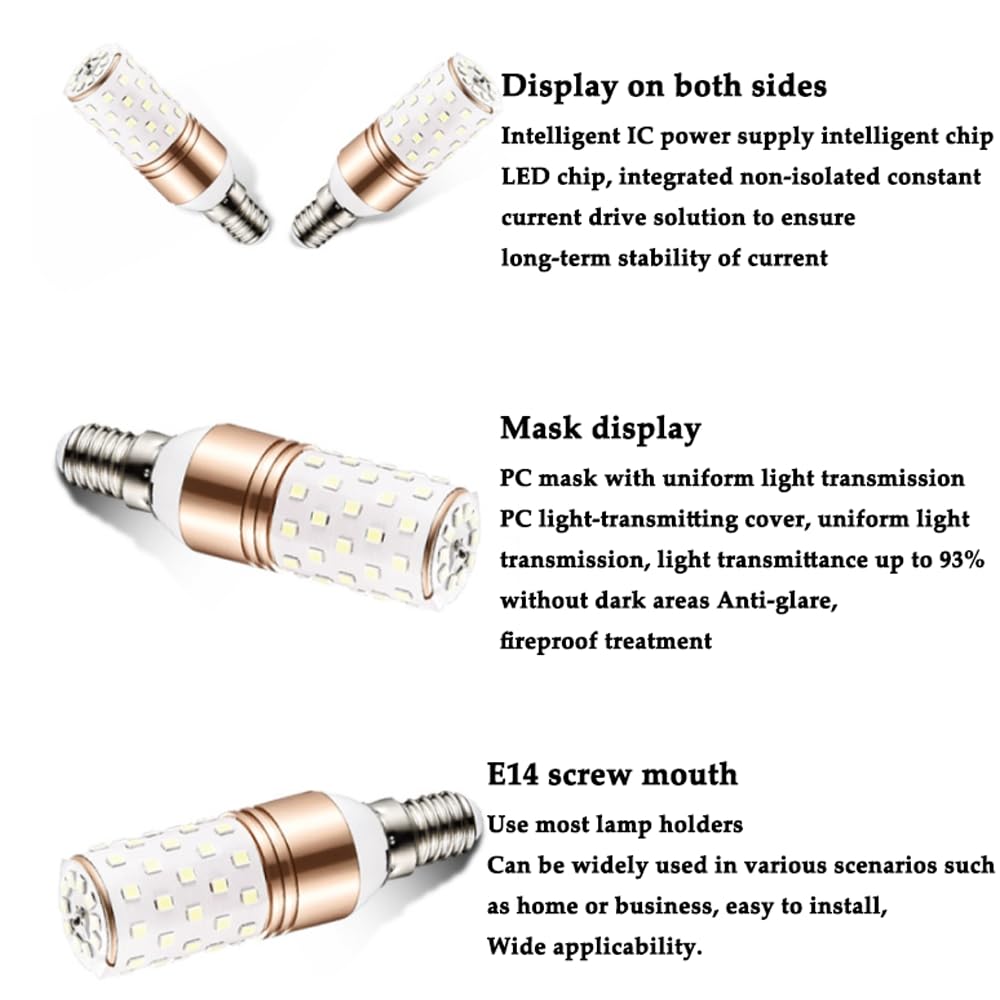 Paquete de 2/10 Bombillas Led E14, Bombillas Led de Maíz de 12 W, Equivalente a 100 W, Bombillas de Araña de Luz Blanca Diurna de 6000 K, Bombillas de Ventilador de Techo con Base E14/Neutra
