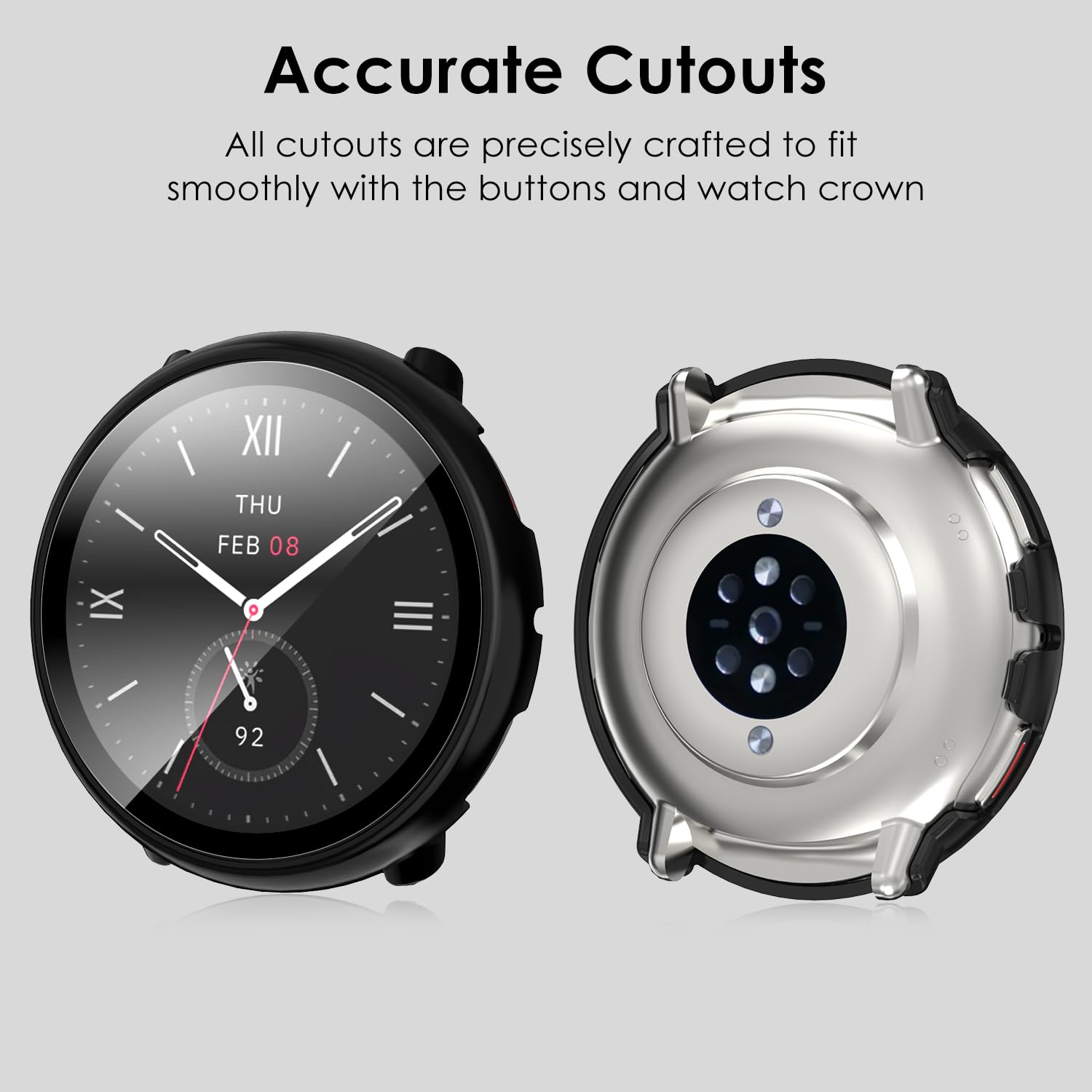 ivoler 3-pak twardych etui PC z osłoną ekranu ze szkła dla Amazfit Active 2, pełne pokrycie etui ochronne, ultracienkie etui ochronne odporne na zarysowania, 2 przezroczyste + 1 czarne