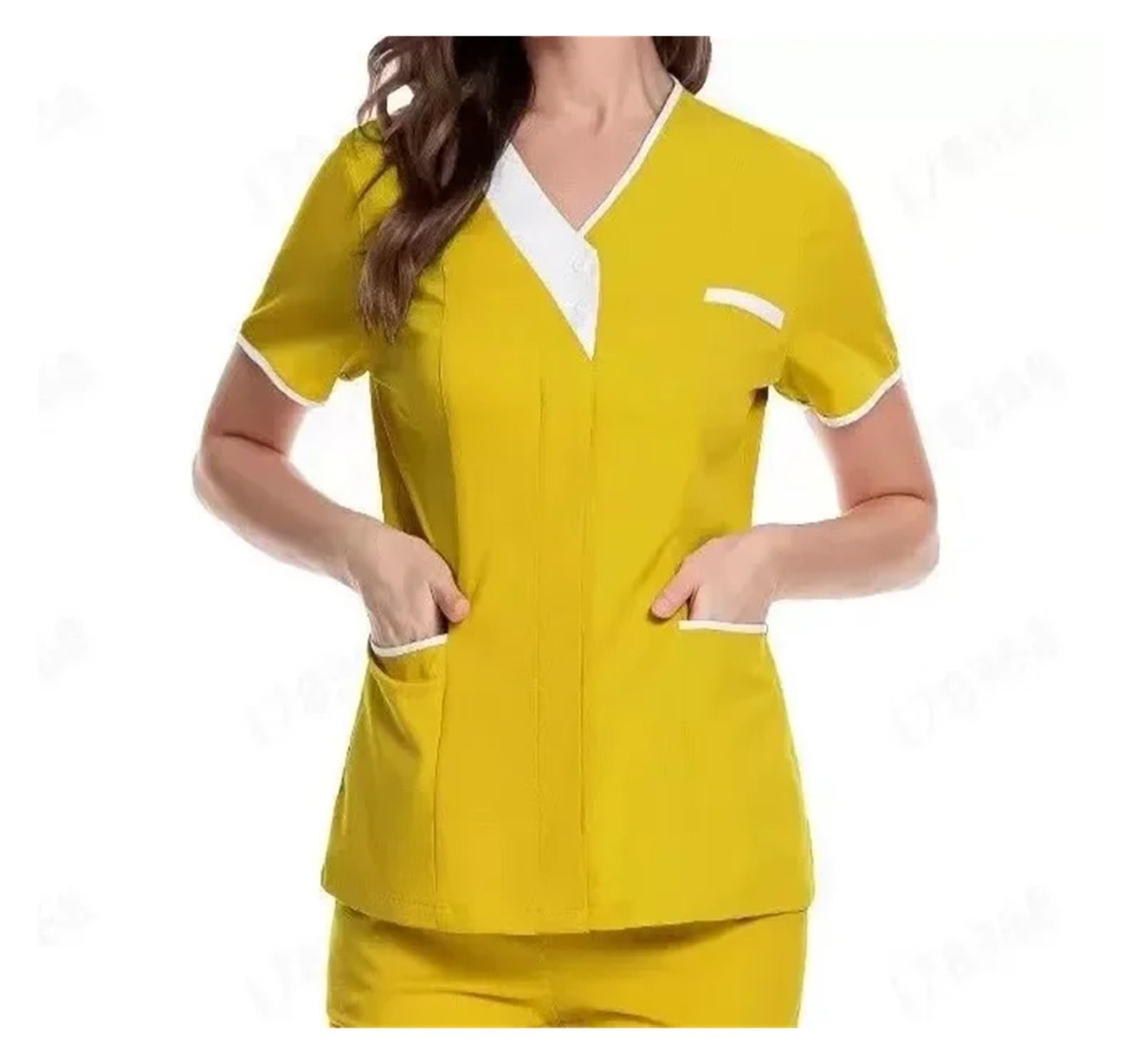 Uniforme De Enfermera Ropa de Lavado de Manos for Hospital, Blusas, Ropa de Trabajo de enfermería de algodón Puro, Blusas, Uniforme de Camarero, Ropa de Trabajo para el Trabajo(Yellow,XXXL)