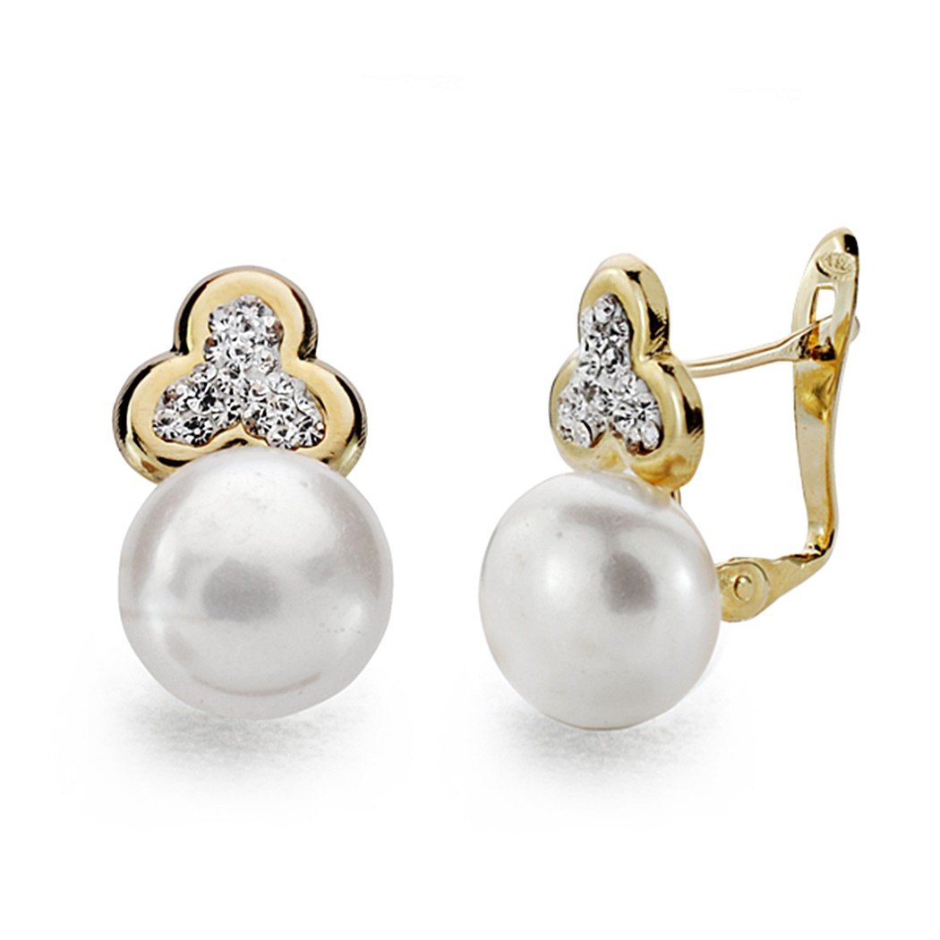 Orecchini In Oro 9k A Pulsante Con Perle Coltivate 9mm – Trifoglio, Donna